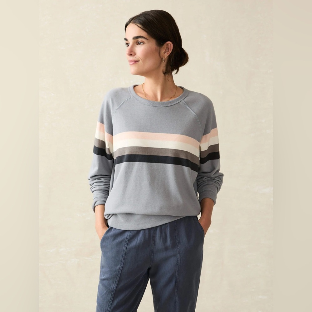 Coastal Cloud Cotton Crew - Blue Westward Stripe